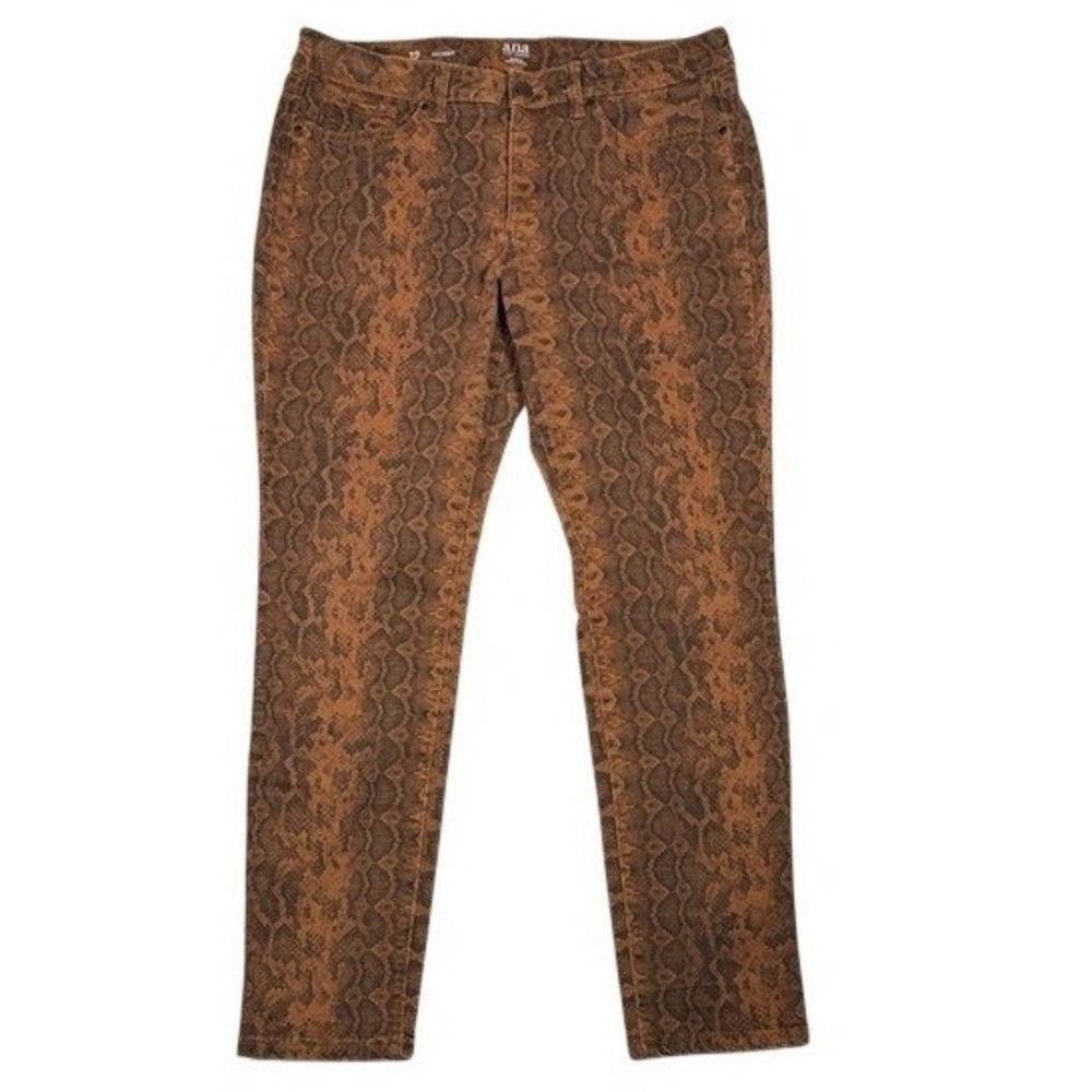 ana A New Approach Women 12 Skinny Pants Brown Snakeskin Animal Print Stretch